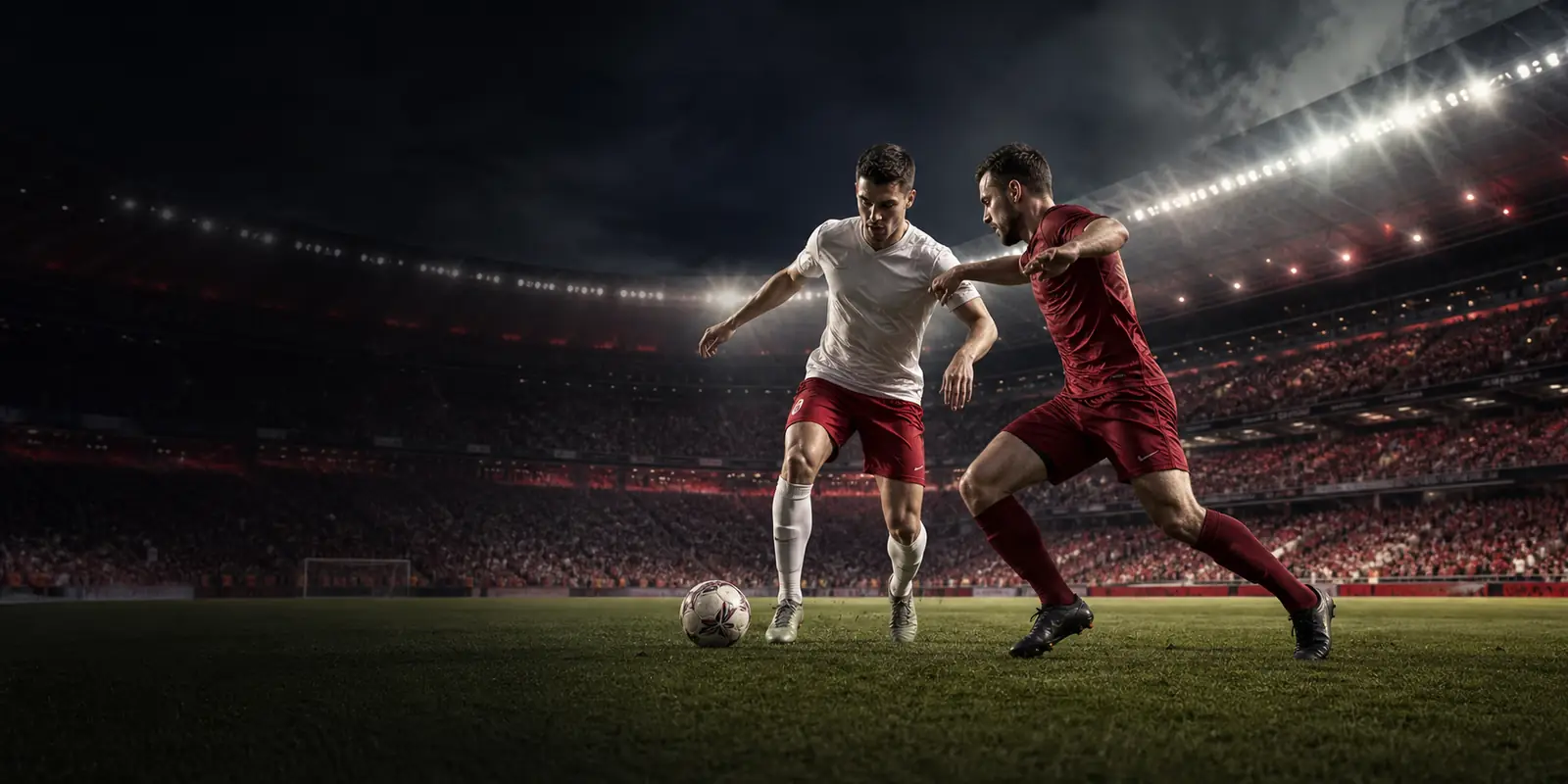 Profesjonalni piłkarze podczas meczu na stadionie z logo BetLabel