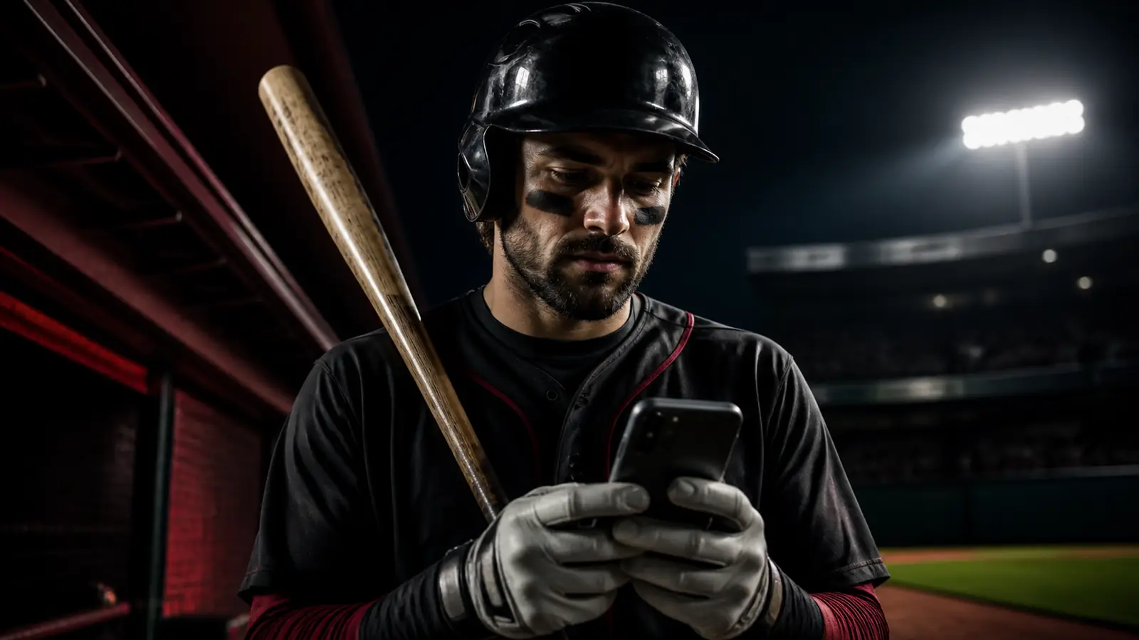 Dorośli baseballiści przed rzutem w oprawie BetLabel