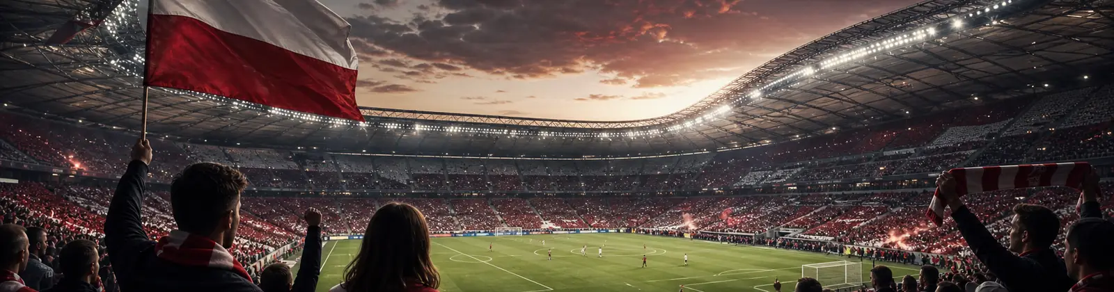 Piłkarze na środku stadionu z brandingiem BetLabel
