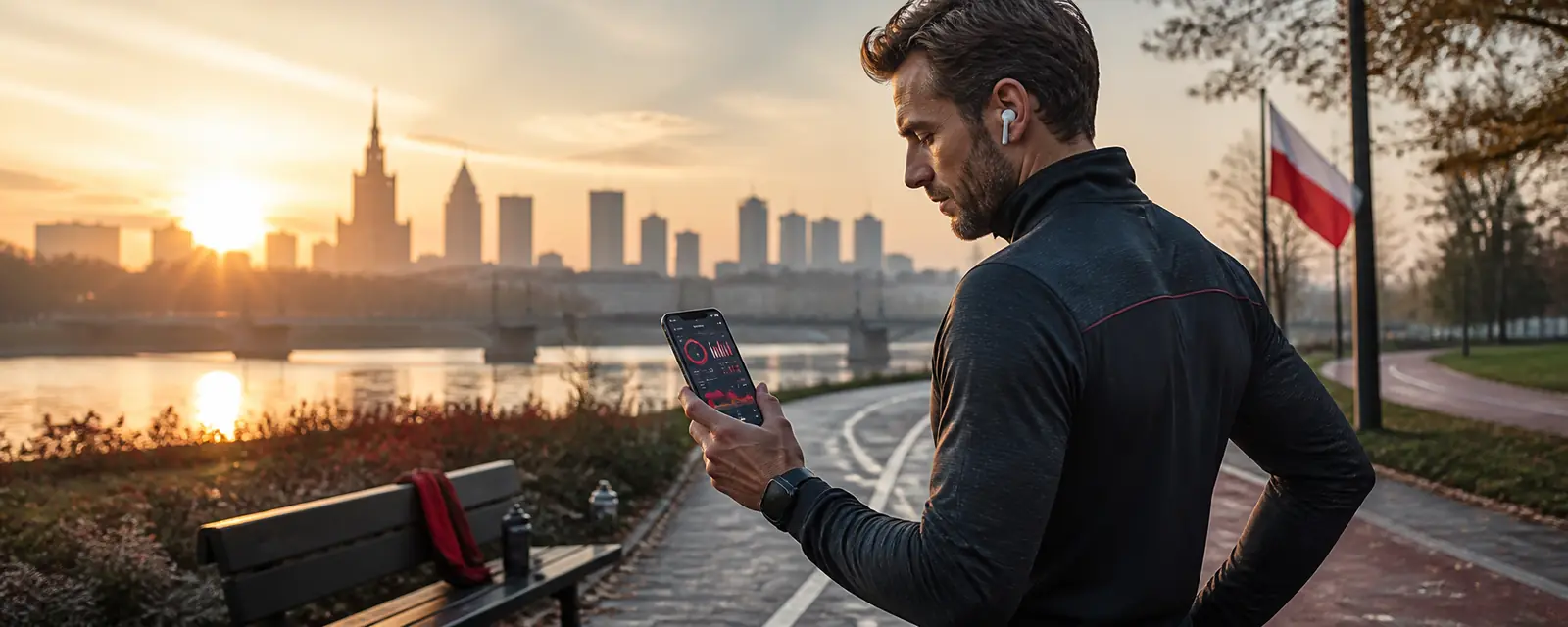 Dorośli biegacze ze smartfonem i brandingiem BetLabel